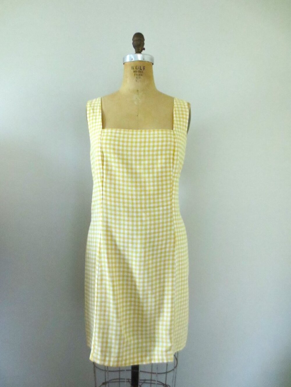 Cottage Core Linen-Blend Yellow Gingham Mini Shift Dress